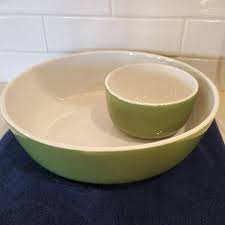 Home green ceramic Classic Chip and Dip Bowl large one piece NICE Heavy | eBay