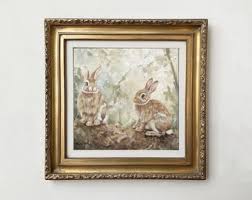 Rabbit Print Set of Two | Vintage Bunny Style Print Download | Spring Rabbit Painting | Rustic Printable Wall Art | Nursery Decor | PS02 - Etsy