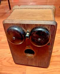Antique Hand Crank Telephone Wall Phone Box Wood Case Ringer ...
