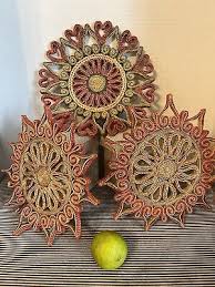 Gorgeous Raffia Trivets Orange, Red, Yellow -3 Sun Shapes ...