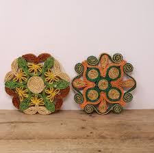 Smaller 2 Vintage Woven Raffia - Floral Design - Trivets - Etsy