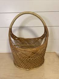 Vintage Basket Woven Rattan Wicker Round Base Tappered ...