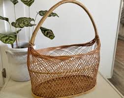 Vintage Boho Woven Basket With Handle - Etsy