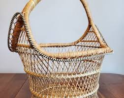 Vintage Philippines Wicker Rattan Large Basket With Handle ...