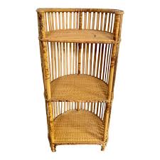 Mid 20th Century Burnt Tortoise Shell Bamboo Round Shelf | Chairish