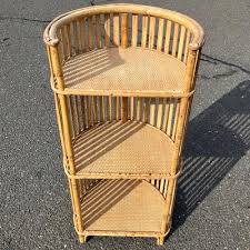 Vintage Coastal Stick Rattan Small Etagere 14”w x 11”d x 29.5”h | EstateSales.org