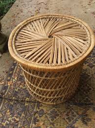 Vtg pencil reed woven Wicker Rattan Pedestal Drum Table ...