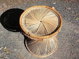 Vintage Mid Century Twisted Rattan Wicker Hourglass Stool ...