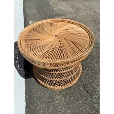 Wicker Rattan Stool Peacock Style Ottoman Vintage Mid ...