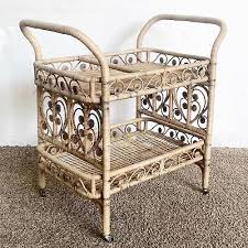 Boho Chic Woven Ribbon Rattan Two Tier Bar Cart | eBay