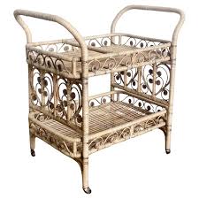 Boho Chic Woven Ribbon Rattan Two Tier Bar Cart For Sale at 1stDibs