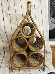 Vintage Wicker Rattan Wine Rack 5 Bottle Holder, Storage ...