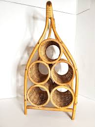 Vintage Wicker Rattan Wine Holder Storage Carrier 5 Bottle ...