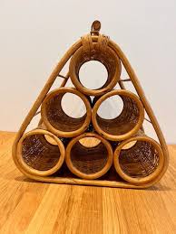Vintage Wicker Wine Rack: 1970s Boho Tiki Bar Bottle Holder ...