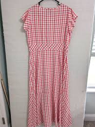NWT Loft 12 dress maxi pink white gingham plaid short ...