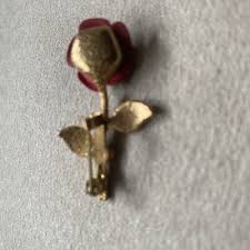 Vintage Gold Tone Red Rose Brooch Pin Estate Flower Small ...