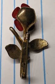 Vintage 1.5 inch Red Rose Brooch Pin w/ Gold Stem | eBay