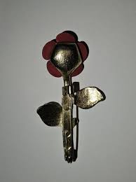 Vintage Brooch Costume Jewelry Red Rose Flower Gold Tone ...