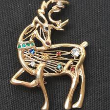 Vintage Gold Tone Jeweled Prancing Christmas Buck/Reindeer ...