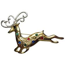 Vintage Gold & Silver Plated Metal Leaping Reindeer Brooch ...