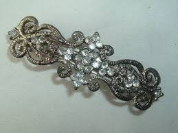 VINTAGE SCROLLED METAL & RHINESTONE HAIR BARRETTE HAIR ...