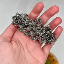 Gun Metal Black with Rhinestone Flowers Hair Clip | DecoGirl ...