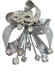SHRINER Bow Crystal Pin Brooch 3D Layered Silver Tone Satin Finish 1.75" | eBay