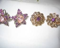 Vintage 2 Pr. Amethyst Rhinestone Earrings Clip & Screw - Etsy