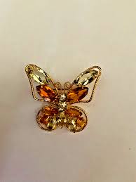 Vintage Butterfly Rhinestone Brooch/Pin Amber / Topaz & Yellow Pronged Setting | eBay
