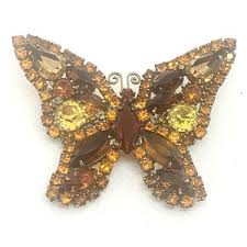 WEISS Butterfly Brooch Topaz Rhinestones Vintage Prong Set - Etsy
