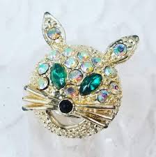 1950s Easter Bunny Rabbit Gold Tone Bunny Clear AB Pave' Rhinestones W Green Emerald Eyes Pin Brooch - Etsy