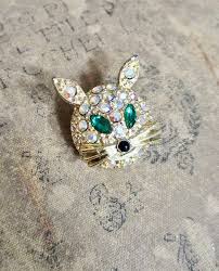 Vintage Cat Brooch YOUR CHOICE: 50s Rhinestone Cat Scatter Pins Green Jelly Belly Cat and Green Eyed Kitty Face - Etsy