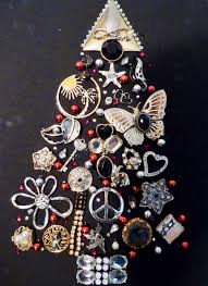 Vintage Canvas Rhinestone Jewelry Christmas Tree OOAK Art Picture | eBay