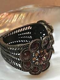 Estate Wide Antique Bronze w Brown & Orange Rhinestone ...