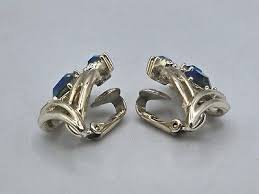 Vtg Coro Clip on Earrings Silver Tone Leaves W/ Blue Aurora Borealis Crystals | eBay