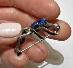 Dainty Spider Insect Blue Sapphire Faceted Crystal Glass Silver tone Brooch Pin