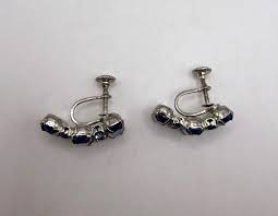 Vintage Light Blue Baguette and Round Rhinestone Silver Tone Screw Back Earrings - Etsy