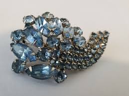 Vintage Blue Rhinestone Brooch Prong Set ,Silver Tone metal ...