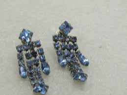 Vintage Blue Rhinestone Stud Dangle Earrings, Screw Back ...