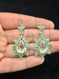 Vintage Victorian Faceted Citrine & Emerald Gemstone 92.5 Silver Beautiful Earrings - Etsy