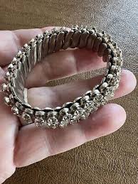 Vintage Expanding Bracelet Rhinestone Round Cut Three Rows ...