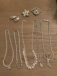 Vintage Rhinestone Necklace Earrings Brooch 9 pc Estate Costume Jewelry LOT | eBay