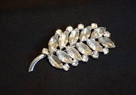 Lovely Vintage Sterling Silver Brooch With Clear and Smoky Rhinestones in Leaf Motif - Etsy