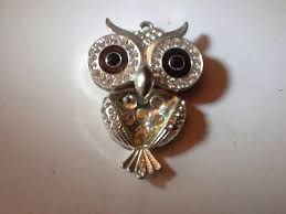 Vintage Large Silvertone Owl Pendant With Goldtone Eyes | eBay