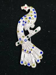 Vtg 1930s Pot Metal Multicolor Glass Rhinestone PEACOCK Brooch Pin | eBay