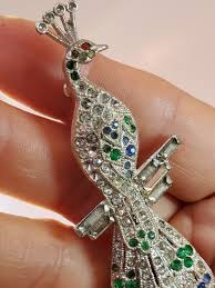 Vintage mediados de siglo moderno pavo real pájaro Rhinestone cristal broche/Pin - Etsy México