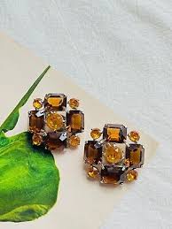 Christian Dior Mitchel Maer 1950s Citrine Amber Flower Crystals Clip, Earrings | eBay