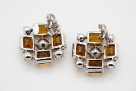 Christian Dior Mitchel Maer 1950s Citrine Amber Flower Crystals Clip Earrings For Sale at 1stDibs