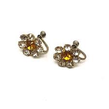 Vintage Sterling Silver Vermeil Screwback OrangeClear Rhinestone Flower Earrings | eBay