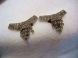 Art Deco White Metal & Rhinestone Dangle Shoe Clips, C. 1930 ...